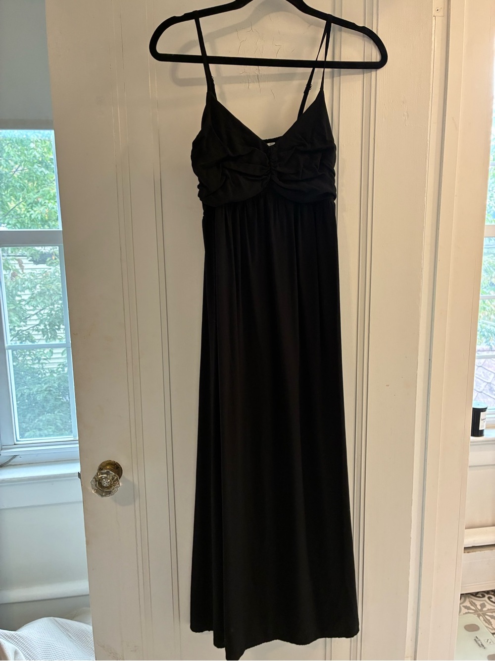 GAP Black Spaghetti-Strap Maxi Dress with Ruched Bodice